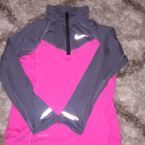 NIKE dryfit size 6 half zip pink and silver